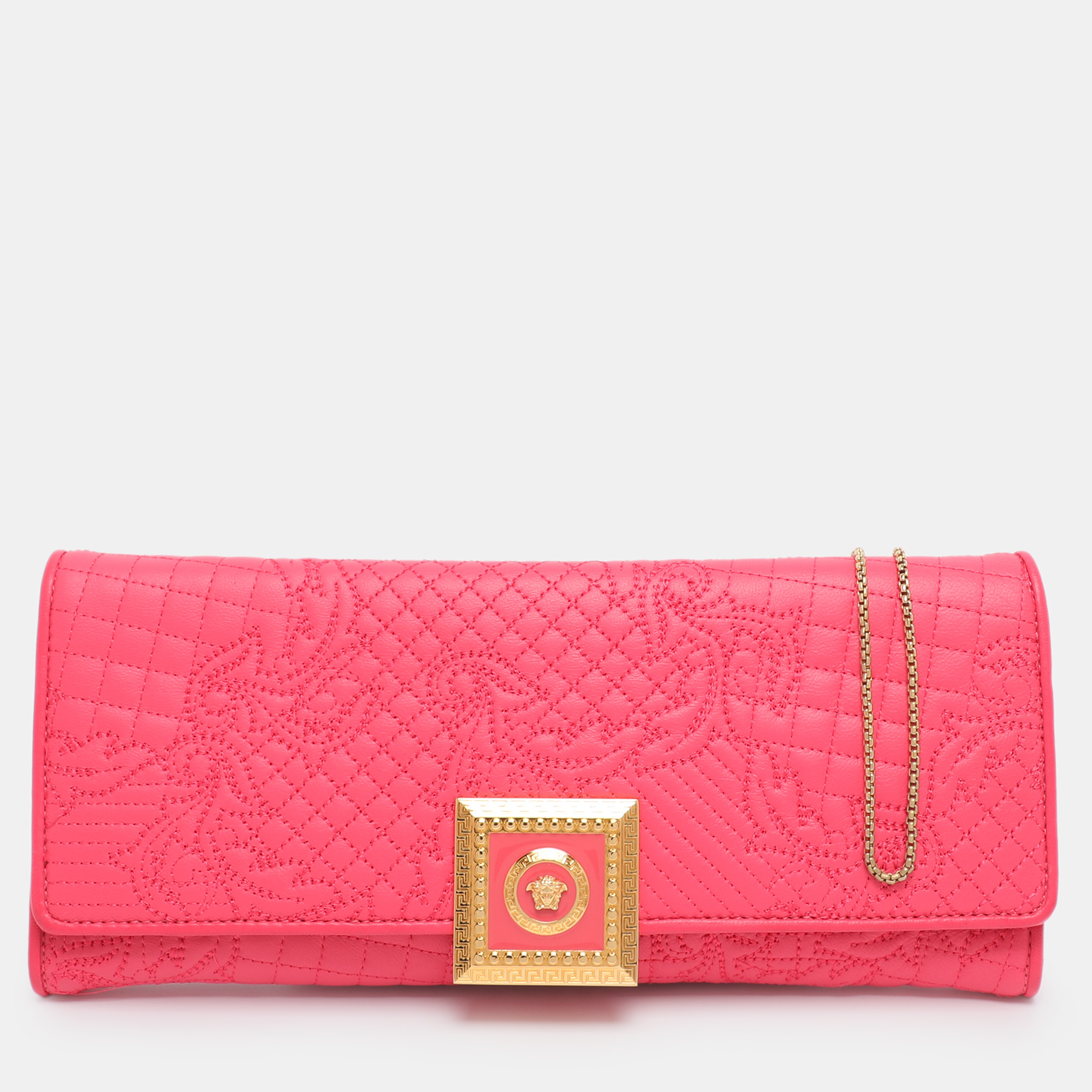 

Versace Pink Leather Vanitas Chain Clutch