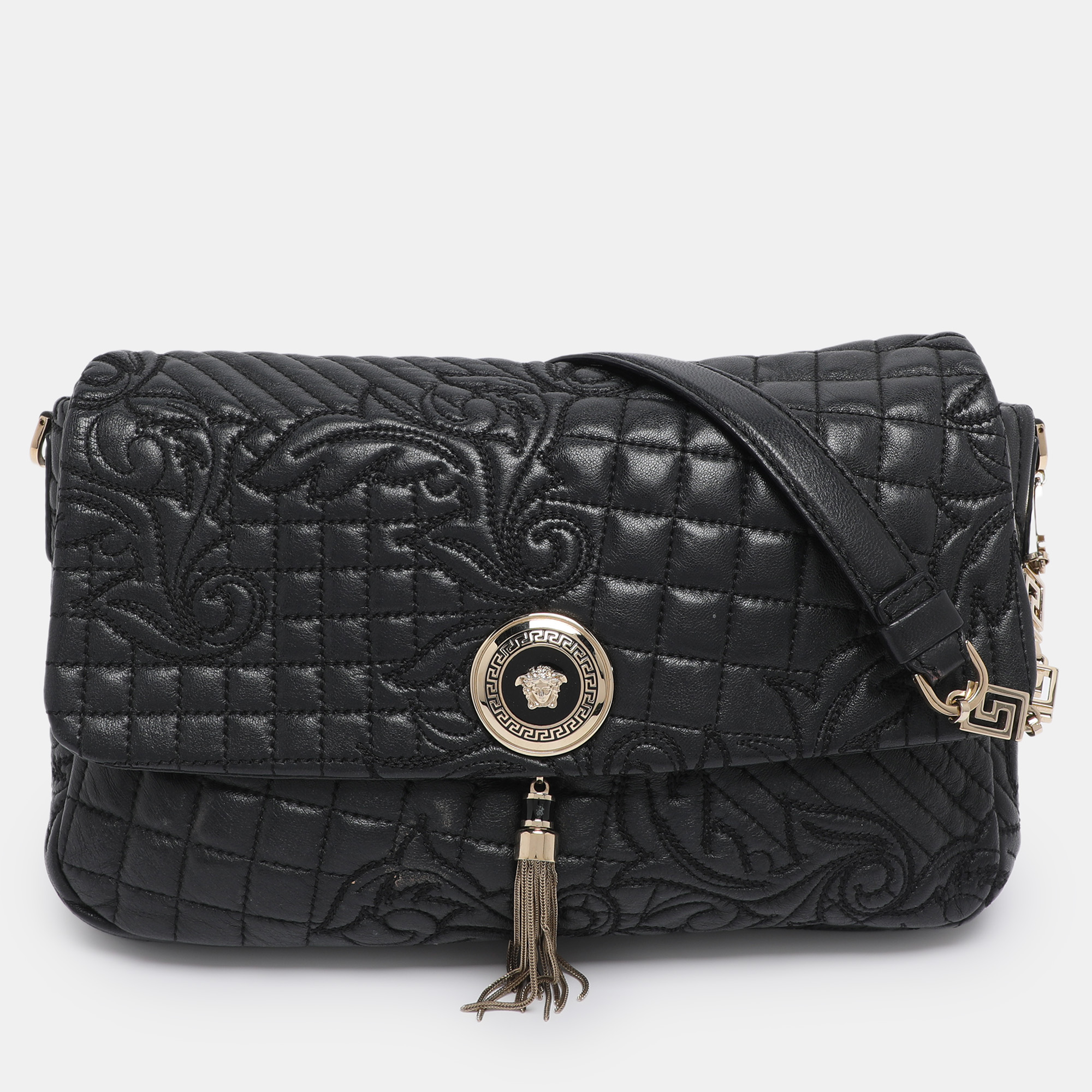 

Versace Black Quilted Leather Calliope Vanitas Shoulder Bag