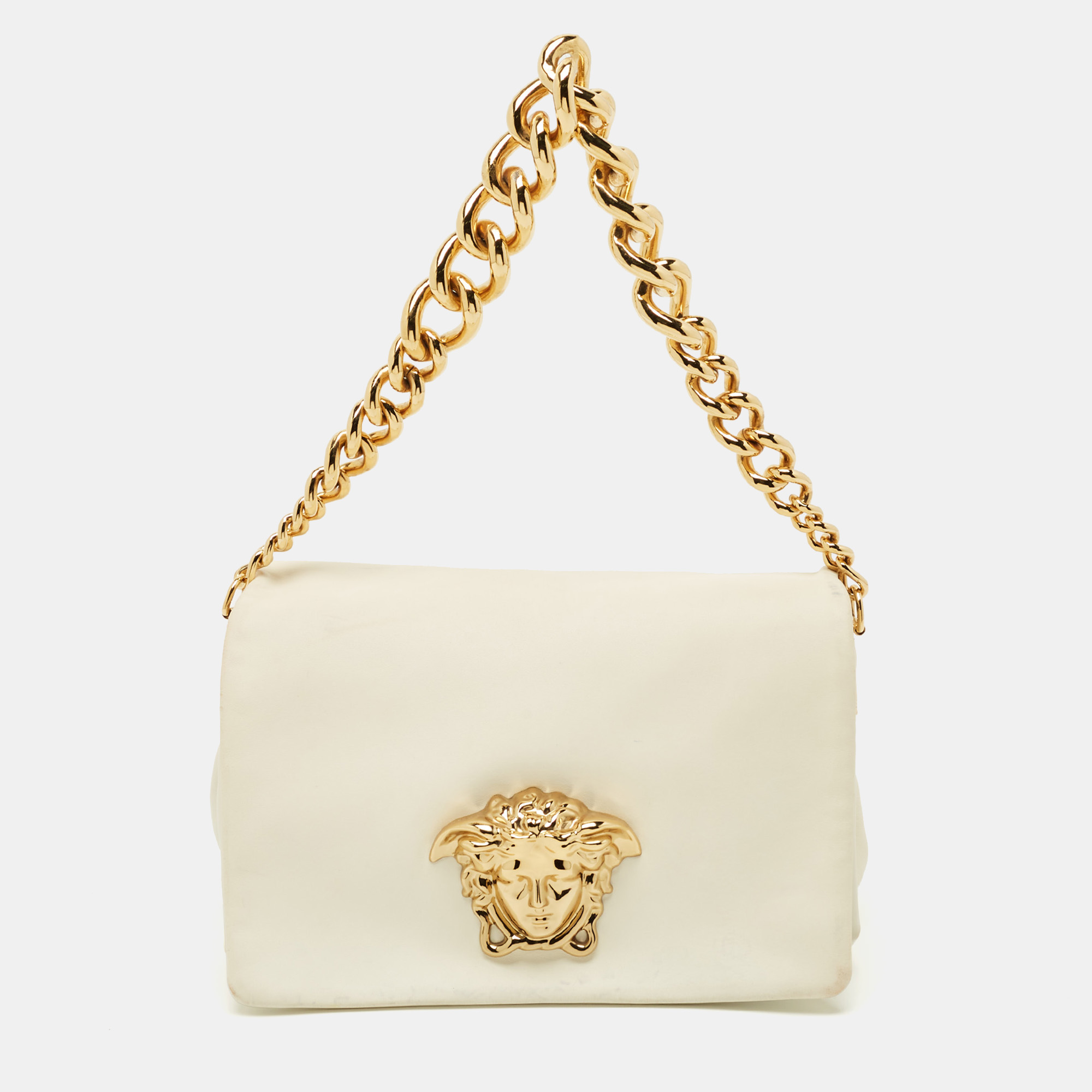 Pre-owned Versace White Leather Medusa Sultan Shoulder Bag