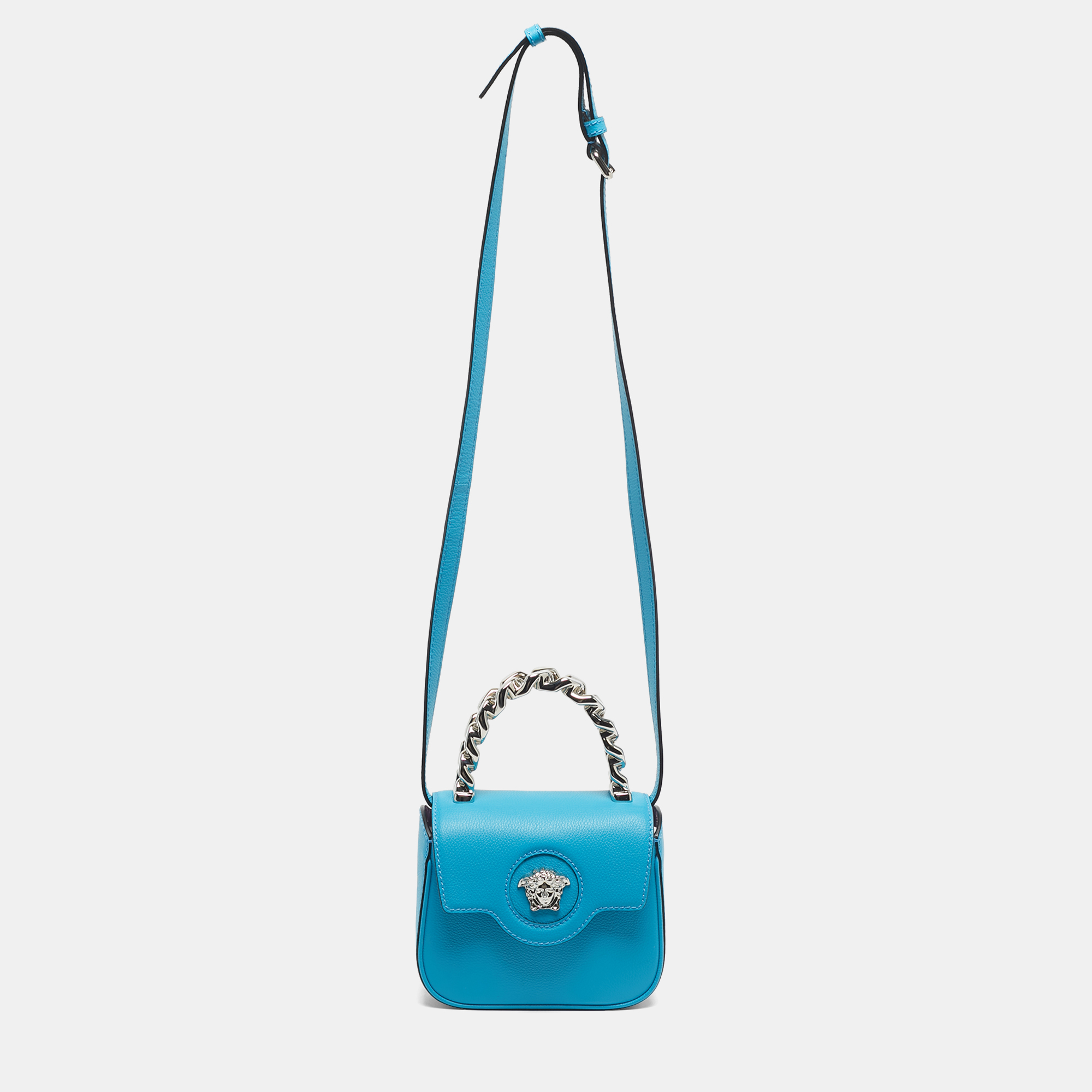 

Versace Light Blue Leather Medusa Metal Handle Bag