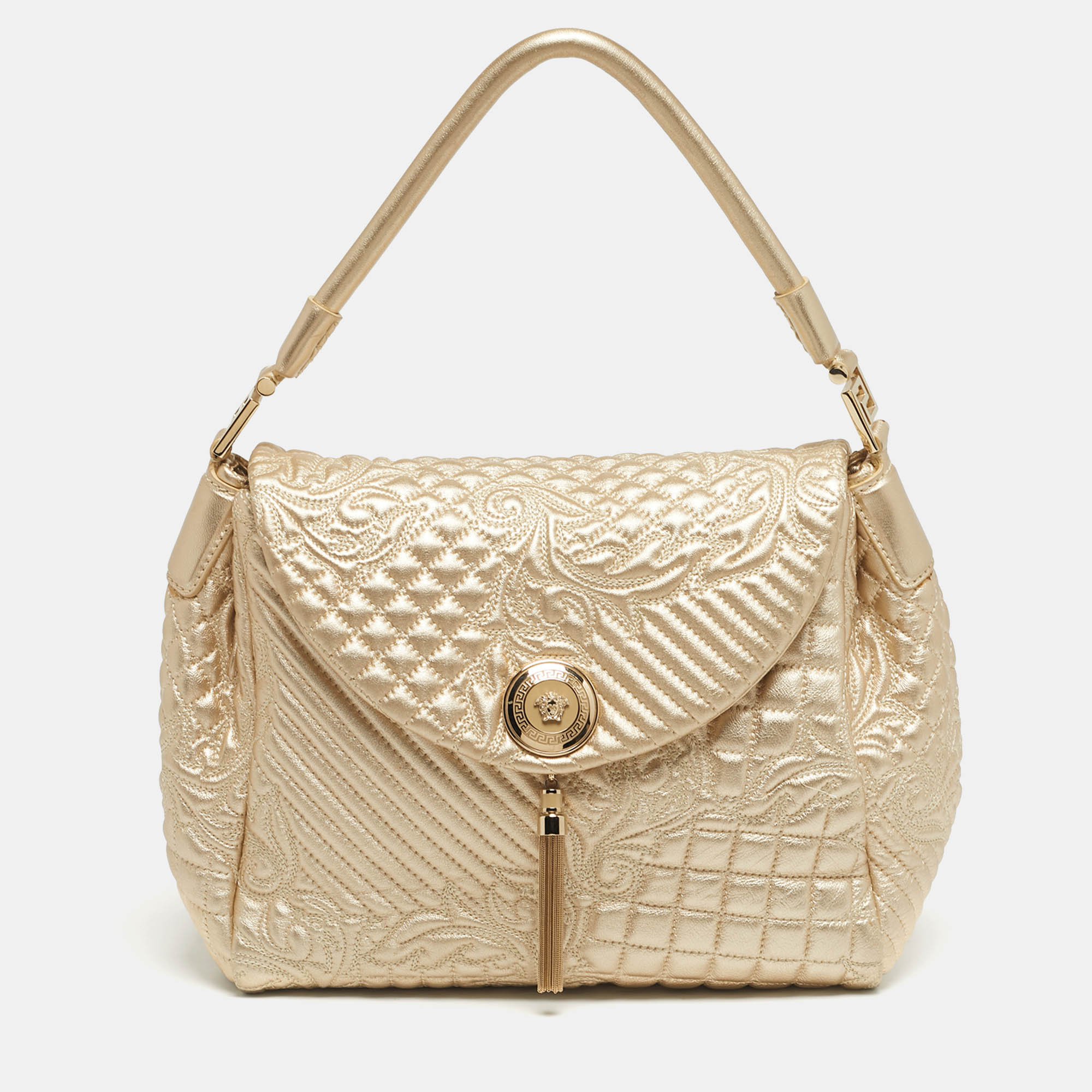 

Versace Gold Quilted Leather Talia Vanitas Shoulder Bag