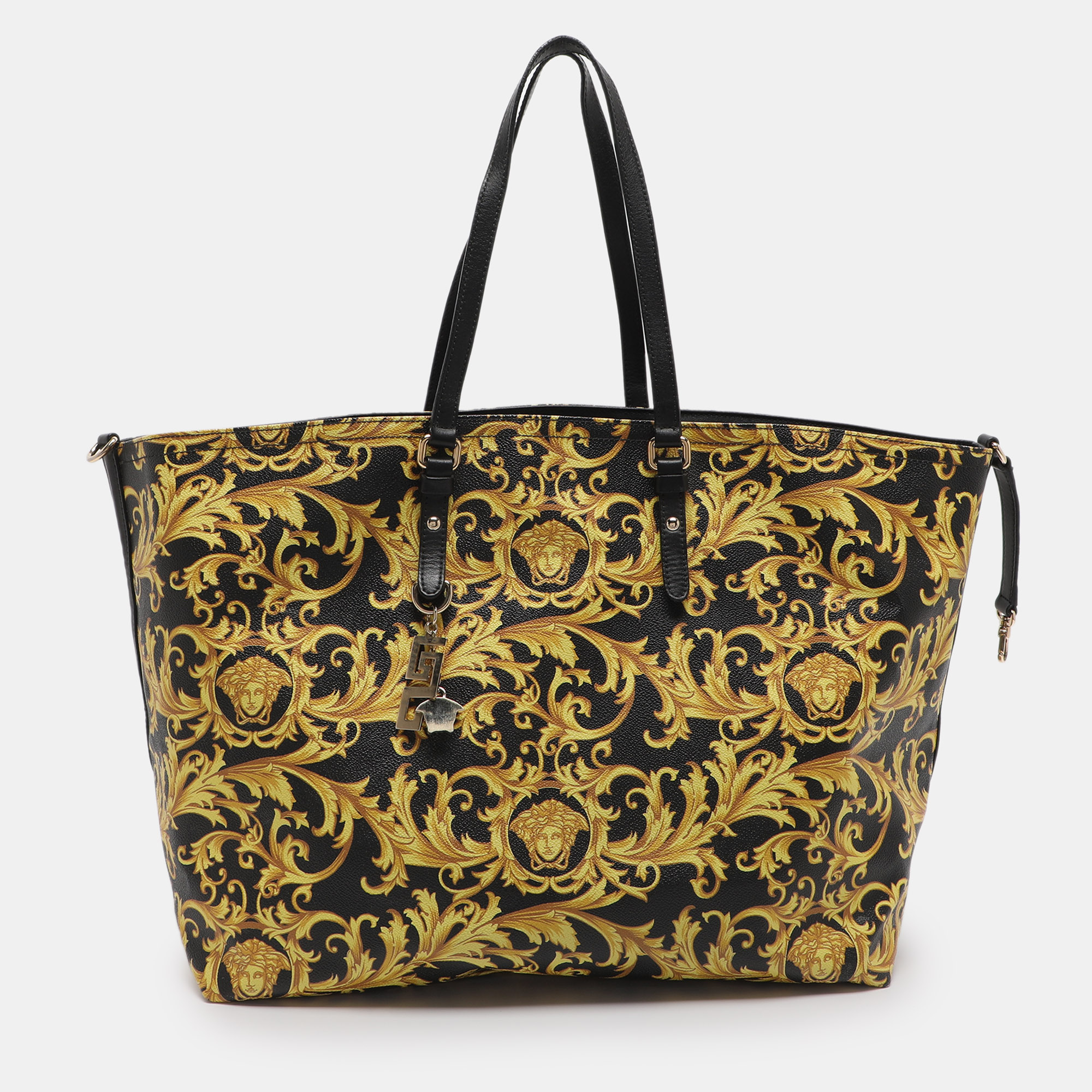 Click to view more detailed imagery on our partner's website Pre-owned Versace Yellow/black Barocco Print Coated Canvas Tote