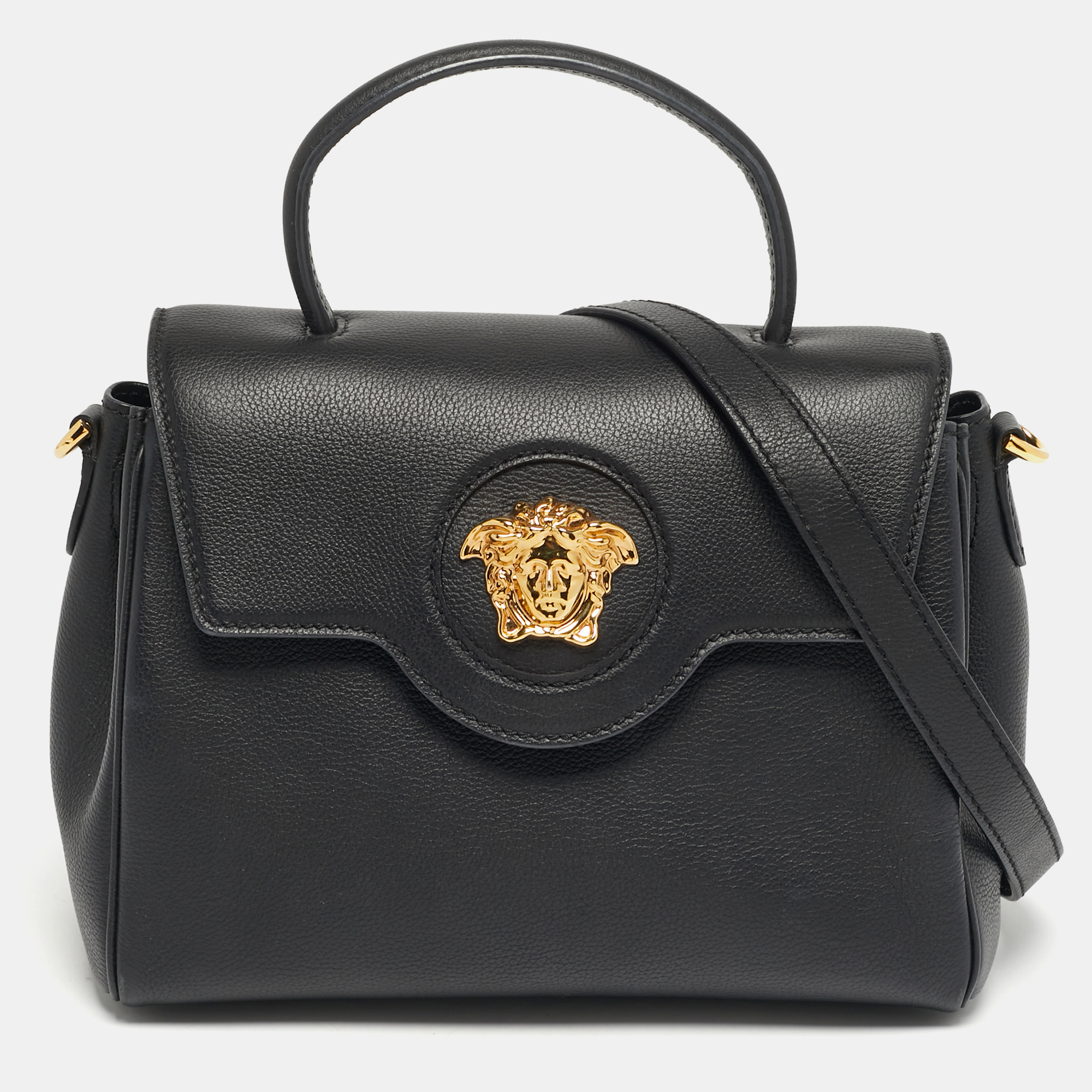 

Versace La Medusa Black Leather Flap Top Handle Bag