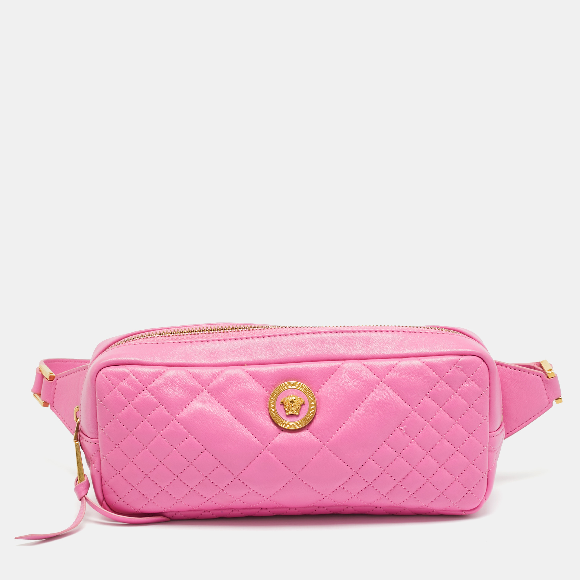 

Versace Icon Pink Quilted Leather Medusa Belt Bag