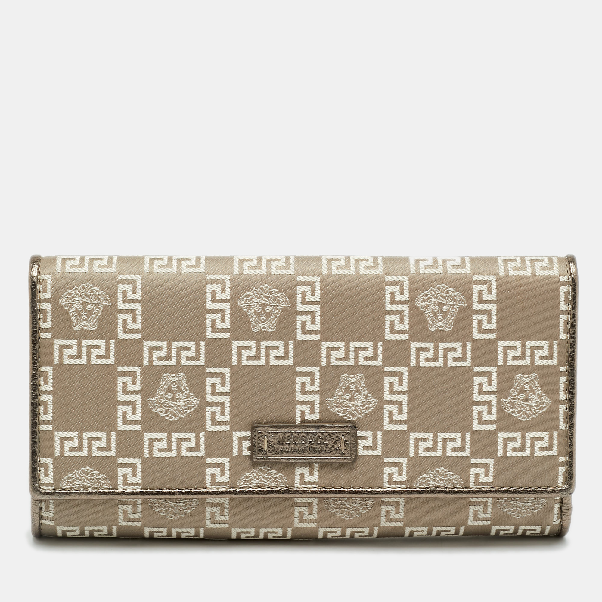 

Versace Metallic Beige Medusa Canvas and Leather Trifold Wallet