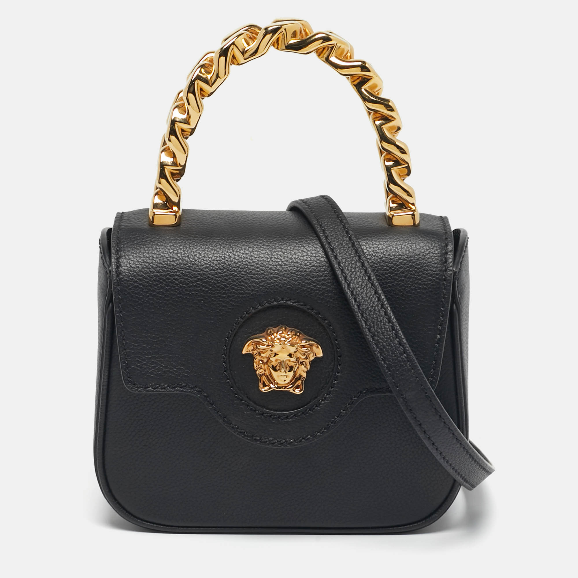 

Versace La Medusa Mini Black Leather Top Handle Bag