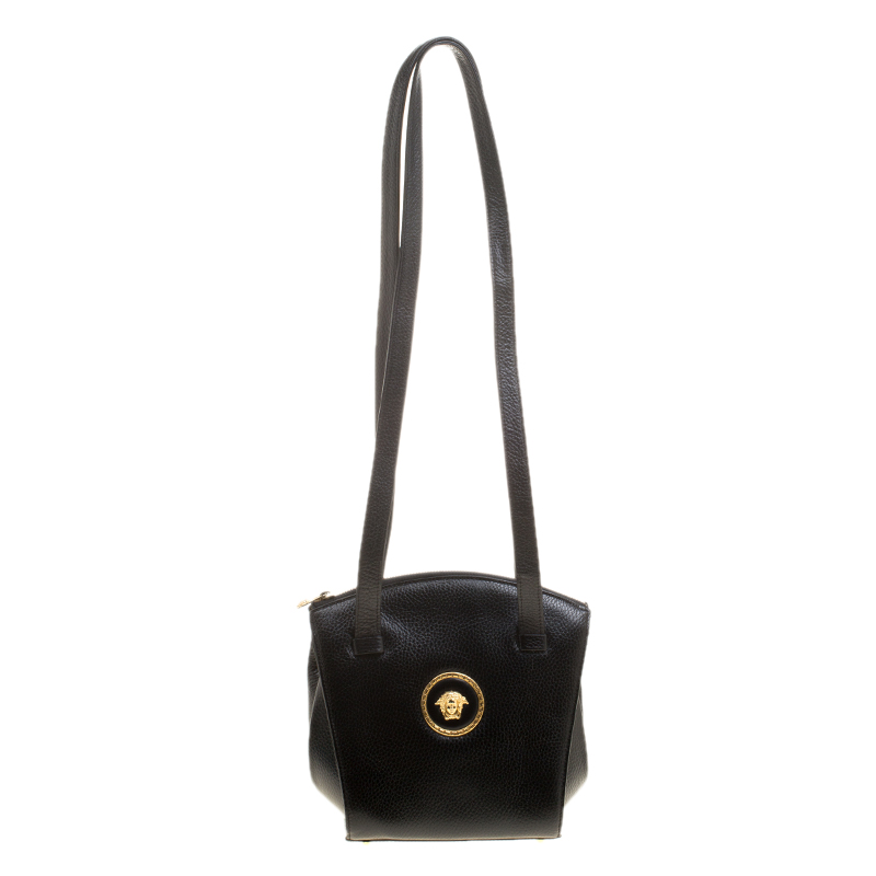 Pre Owned Versace Black Leather Medusa Shoulder Bag