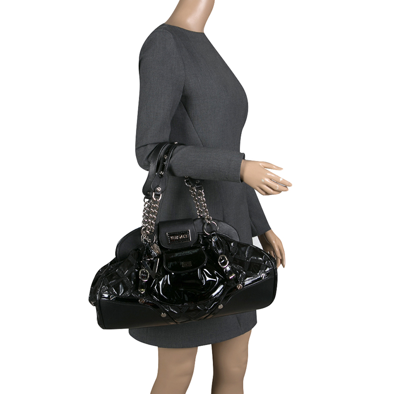 

Versace Black Patent Leather Chain Link Satchel