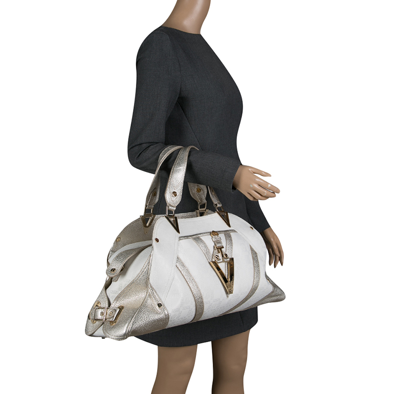 

Versace White/Light Gold Canvas and Leather Satchel