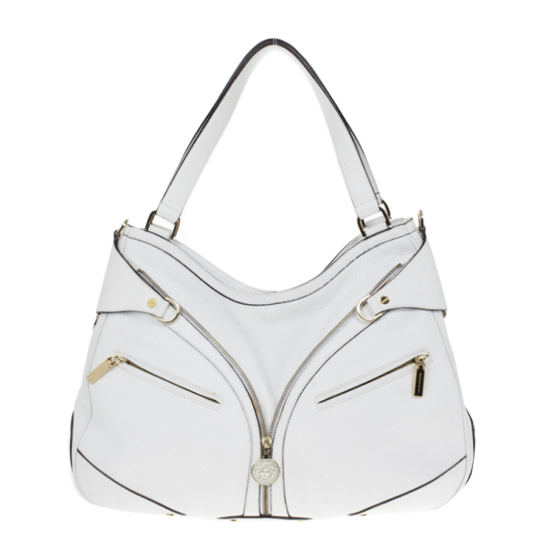 Pre Owned Versace White Leather Zip Tote Large