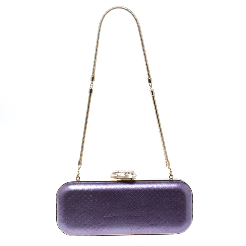 Pre Owned Versace Purple Python Box Clutch