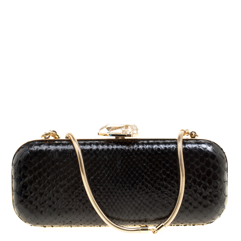 مملوكة مسبقًا Versace Black Python Box Clutch