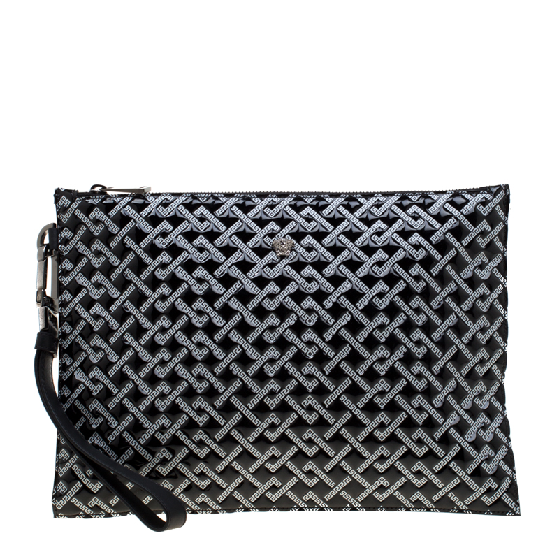 Pre Owned Versace Black Signature Patent Leather Pouch