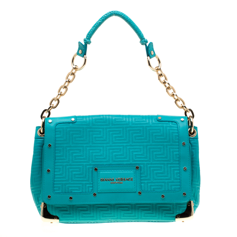 Versace Turquoise Leather Flap Shoulder Bag Tlc - Turquoise Leather Handbags Versace Turquoise Leather Flap Shoulder Bag Tlc - Turquoise Leather Handbags