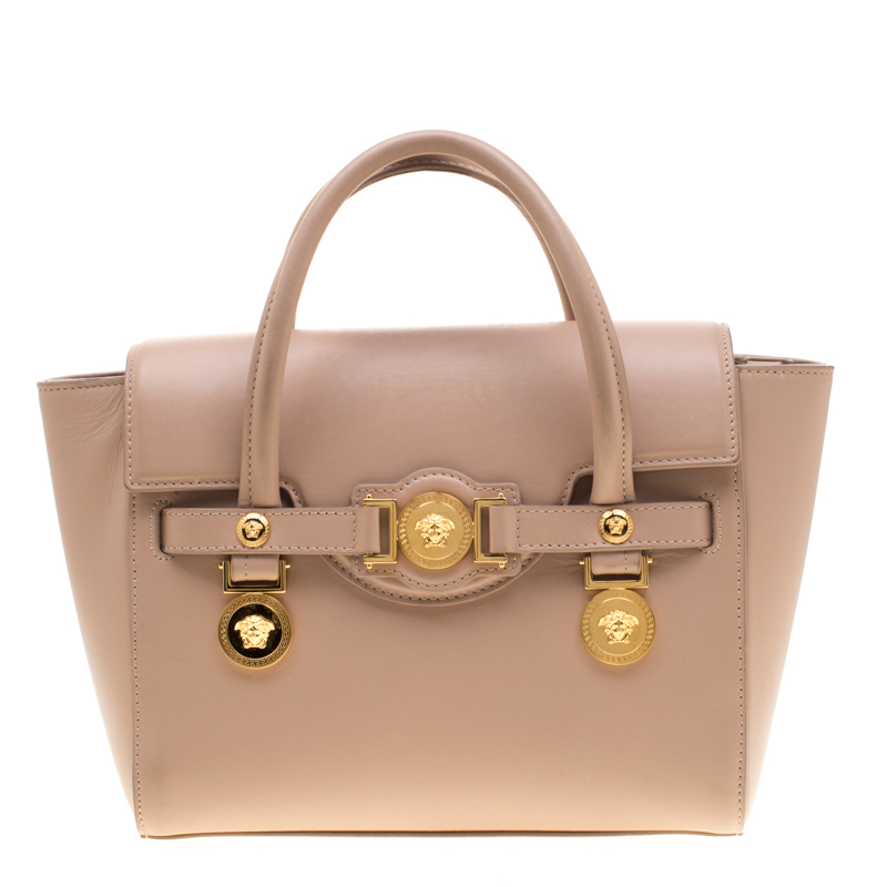 Pre Owned Versace Nude Leather Medusa Medallion Tote