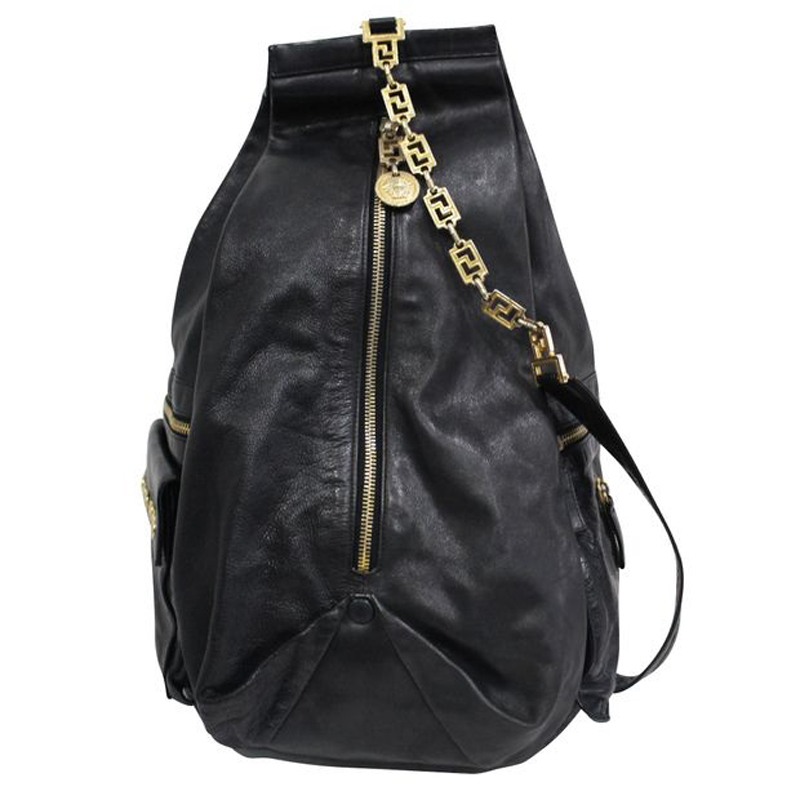 Pre-owned Versace Black Leather Backpack