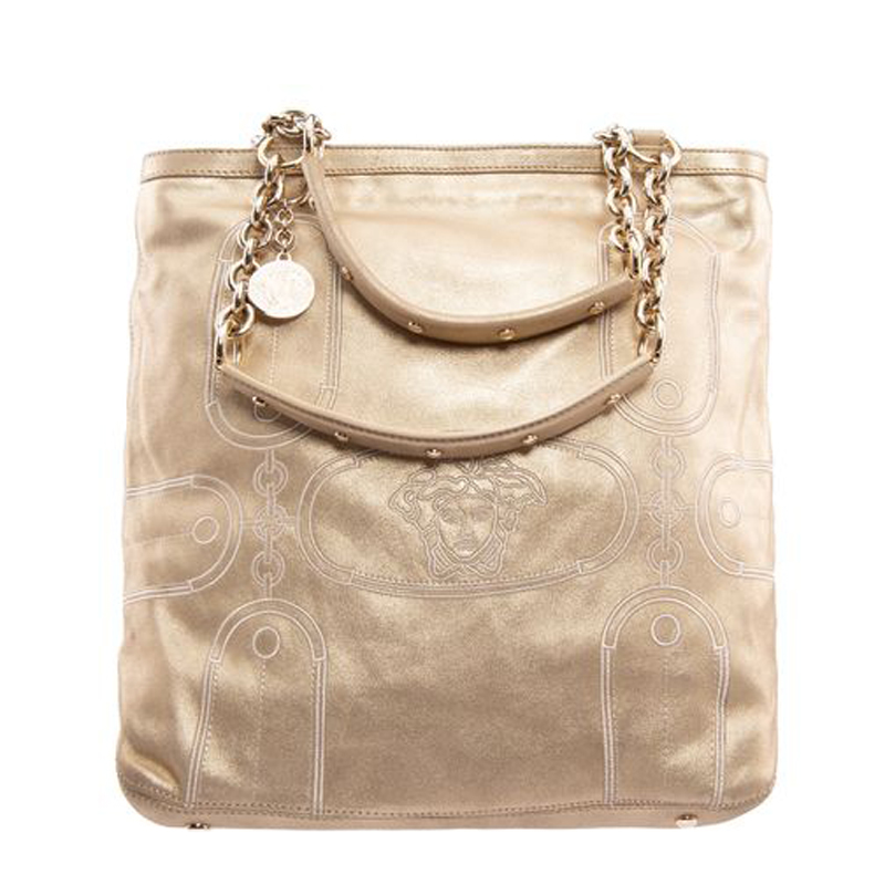 Pre-owned Versace Gold Metallic Suede Shopper Tote