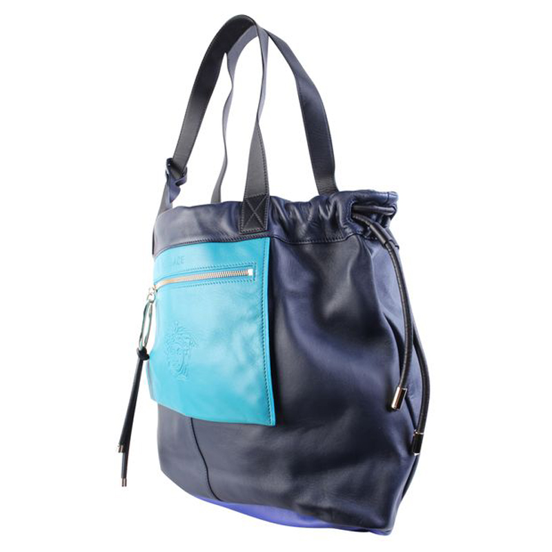 

Versace Blue Leather Tote Bag