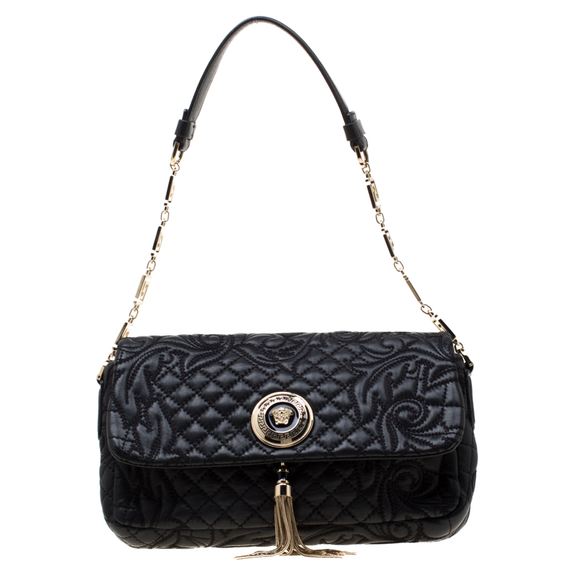 Pre Owned Versace Black Quilted Leather Calliope Vanitas Shoulder Bag
