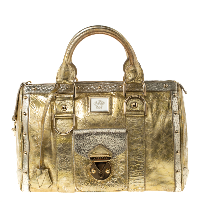Versace Gold/Silver Ceramic Effect Leather Snap Out Of It Satchel