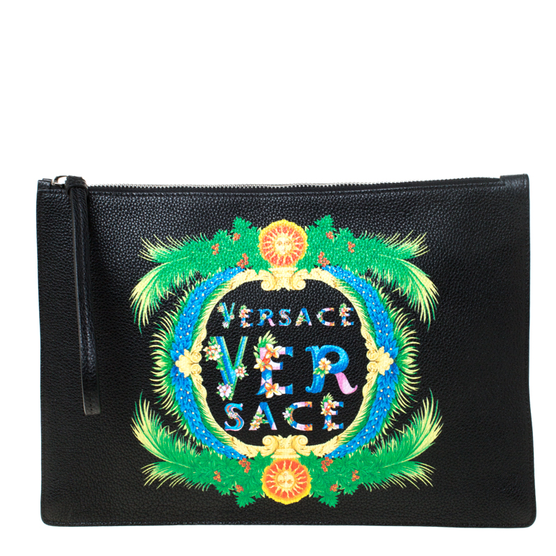 Pre Owned حقيبة كلتش فيرساتشي ميامي جلد أسود