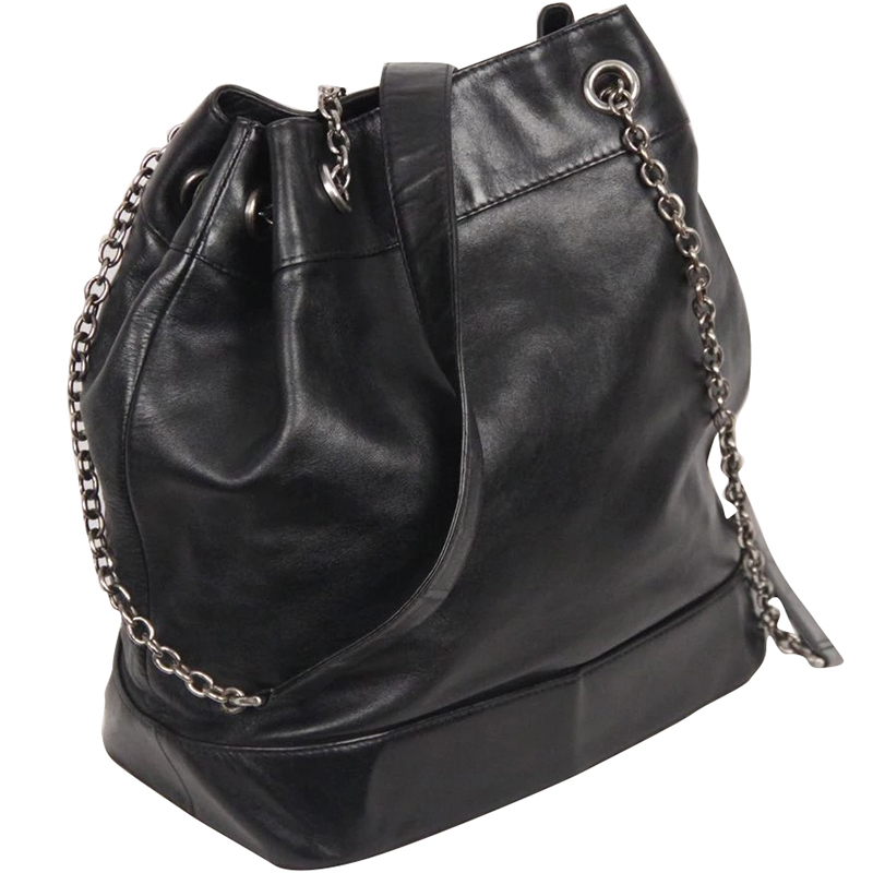 

Versace Black Leather Bucket Shoulder Bag