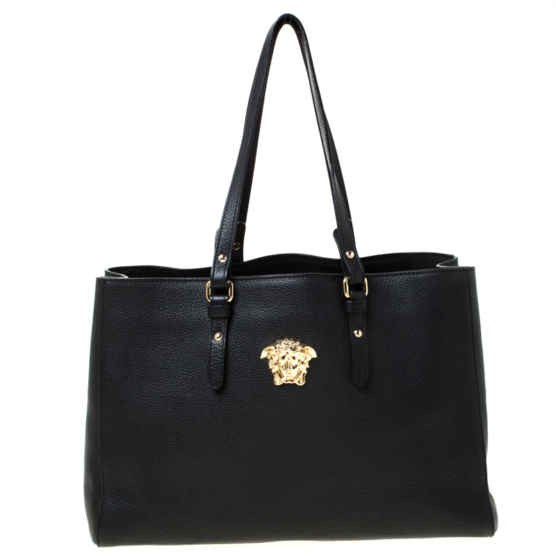 Pre Owned Versace Black Leather Palazzo Medusa Tote