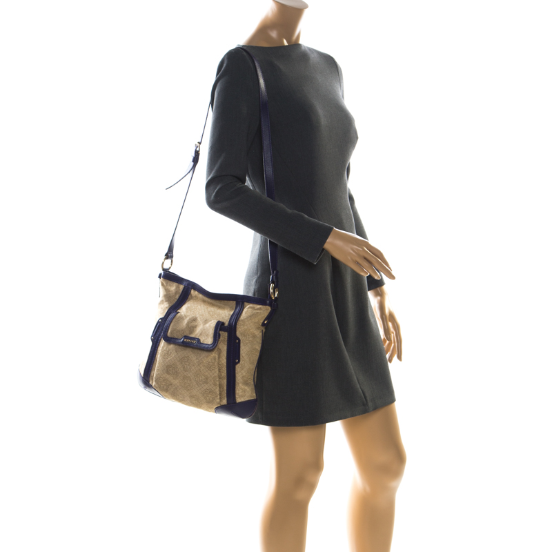 

Versace Beige/Purple Print Canvas and Leather Pocket Shoulder Bag