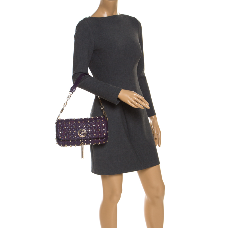 

Versace Purple Leather Studded Tassel Vanitas Medea Shoulder Bag