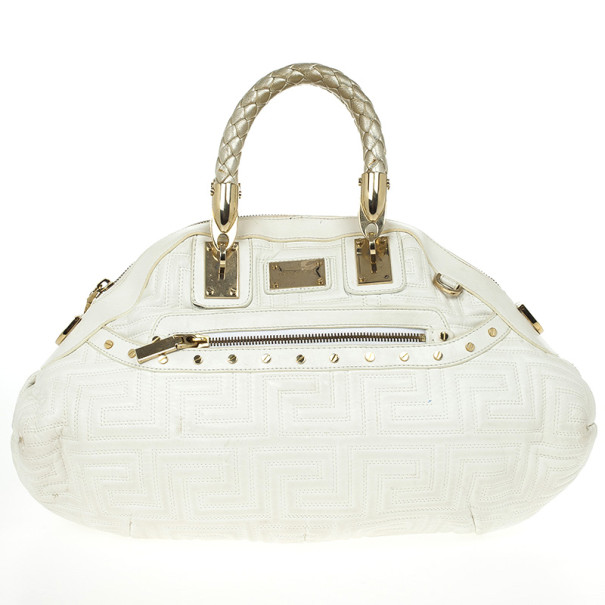 Versace White Leather Domed Satchel
