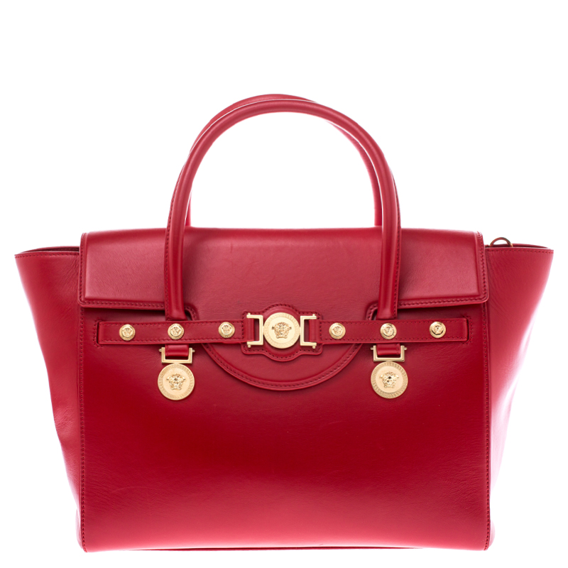 Pre Owned Versace Red Leather Medusa Medallion Tote