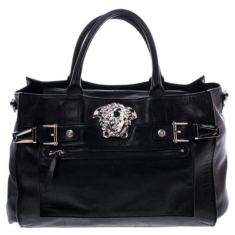 مملوكة مسبقًا Versace Black Leather Medusa Tote