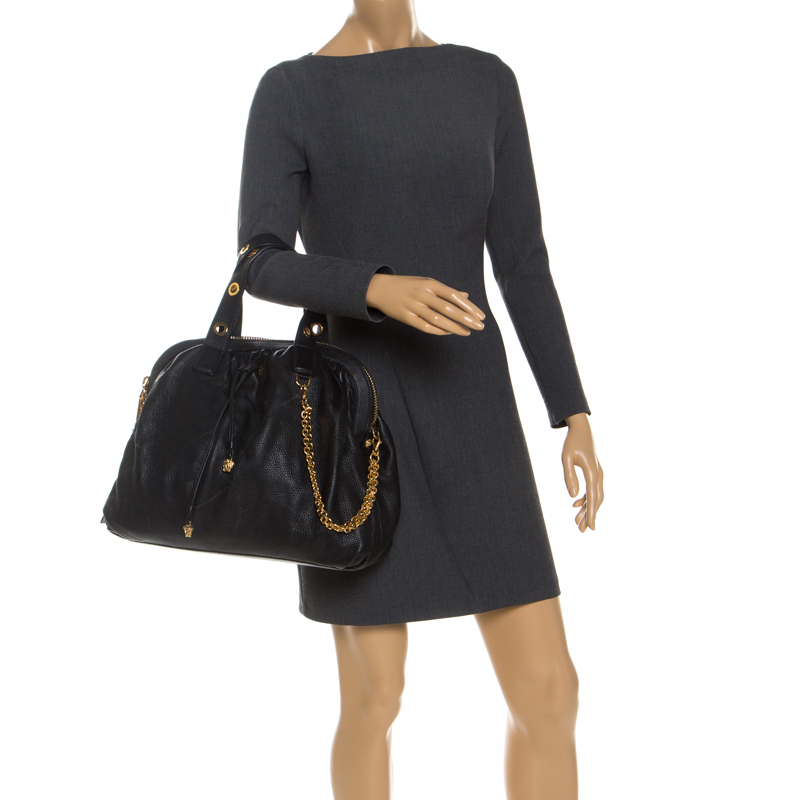 

Versace Black Leather Chain Satchel