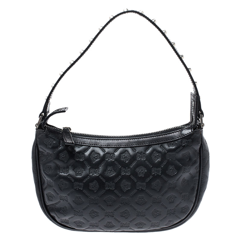 Versace Black Leather Studded Handle Pochette