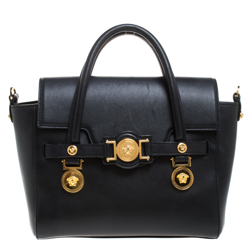 مملوكة مسبقًا Versace Black Leather Medium Medusa Medallion Tote