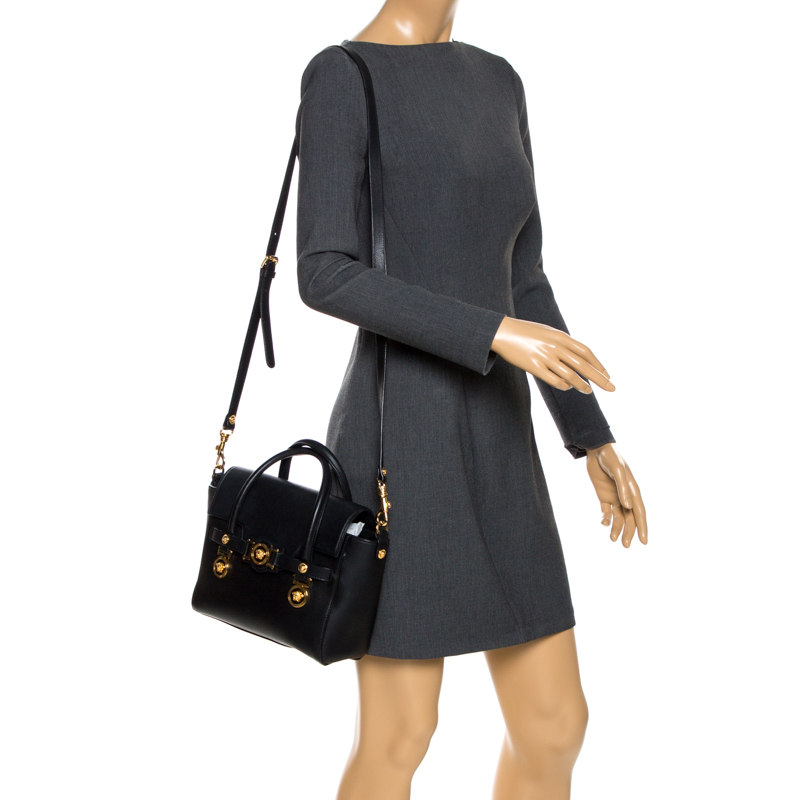 

Versace Black Leather  Medusa Medallion Tote