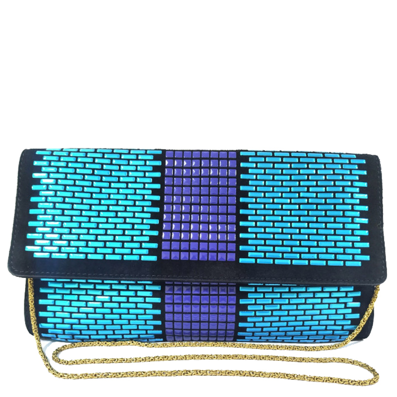 Pre-owned Versace Multicolor Studs And Canvas Evening Clutch