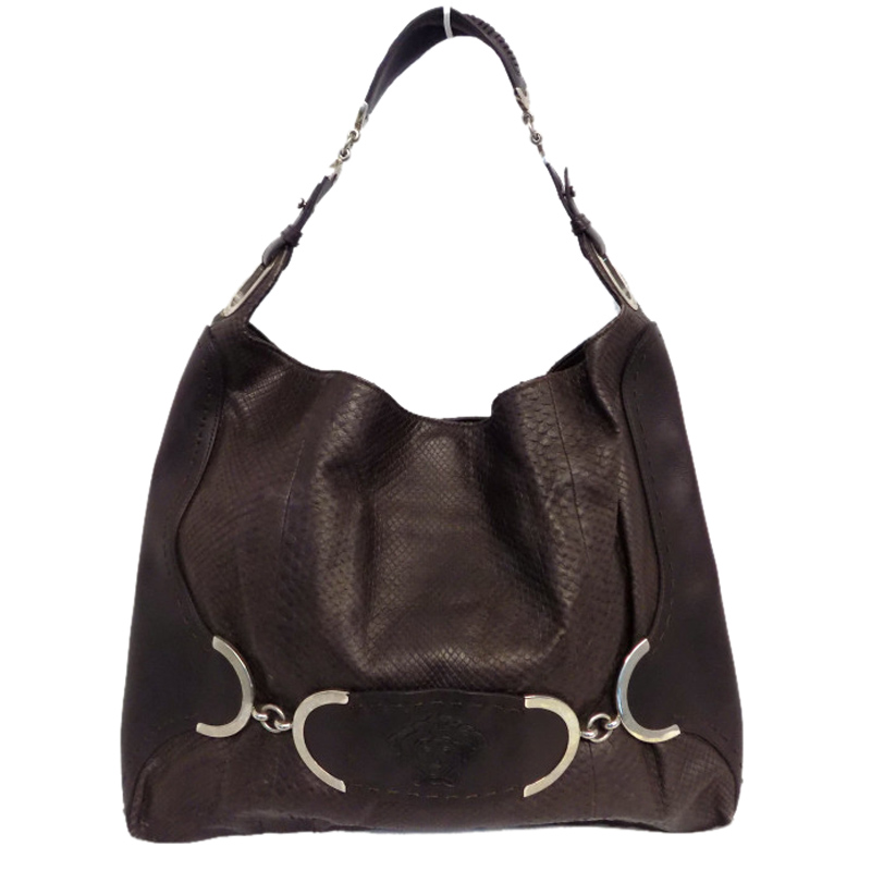 Pre-owned Versace Brown Snakeskin Leather Hobo Bag