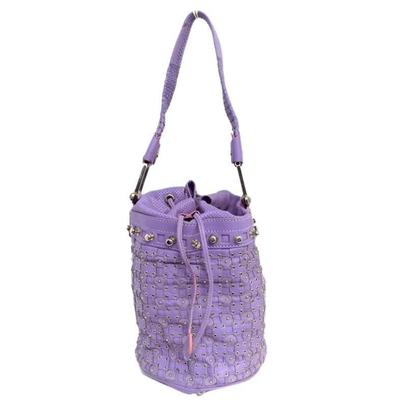 Pre-owned Versace Purple Leather Studded Bucket Bag