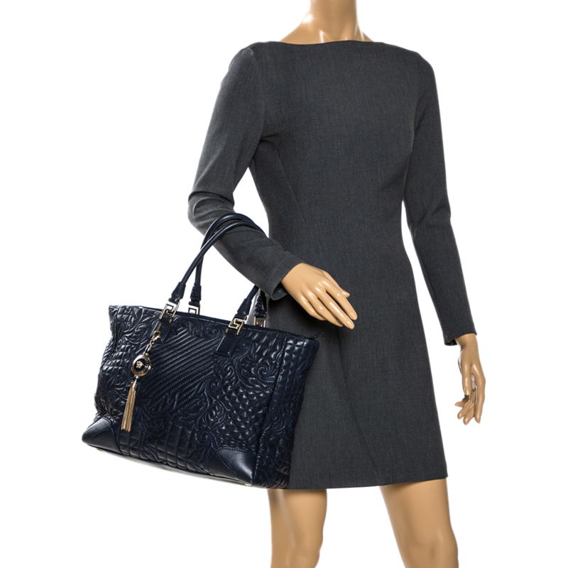 

Versace Navy Blue Quilted Leather Elettra Vanitas Tote