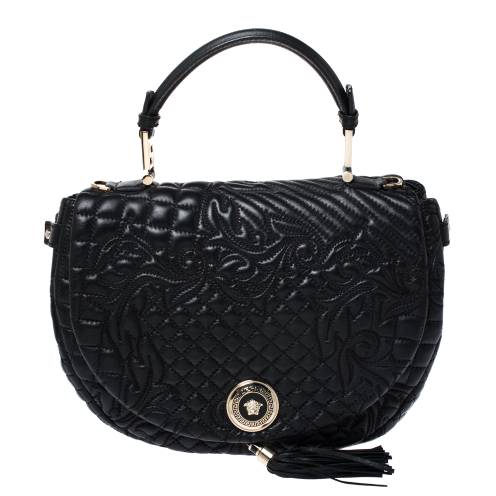 Pre-Owned Versace Black Barocco Leather Altea Top Handle Bag | ModeSens
