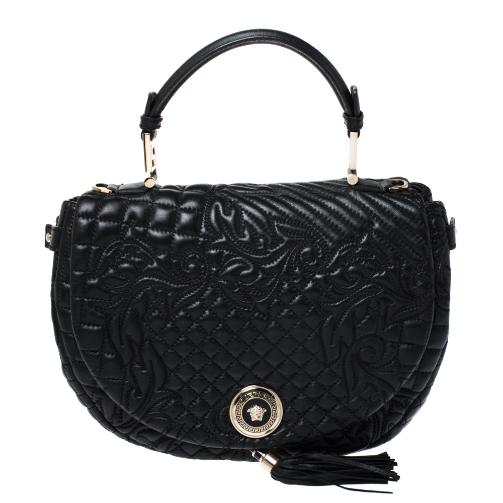 Versace Black Barocco Leather Altea Top Handle Bag