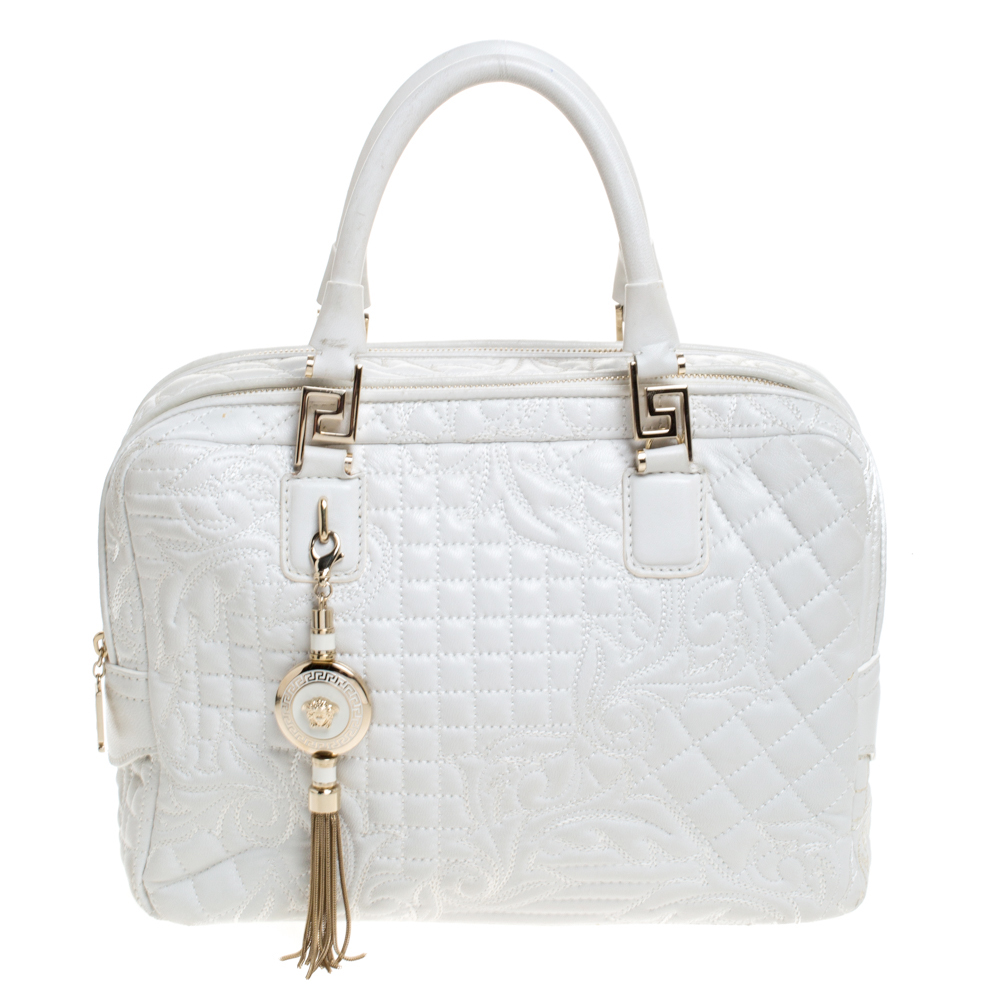 Pre-owned Versace White Leather Demetra Vanitas Top Handle Bag
