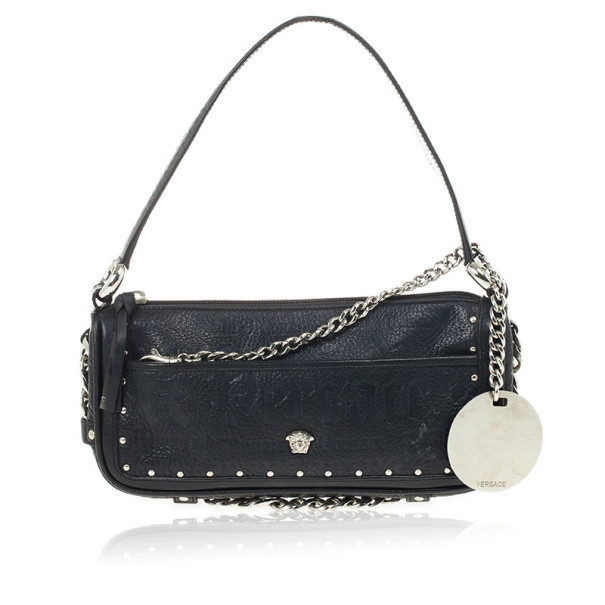 Pre Owned Versace Black Leather Shoulder Bag