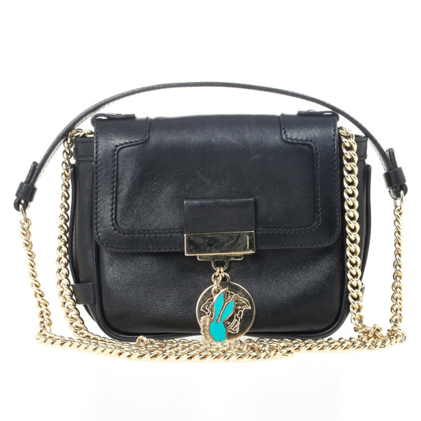 Pre Owned Versace Black Chain Mini Shoulder Bag
