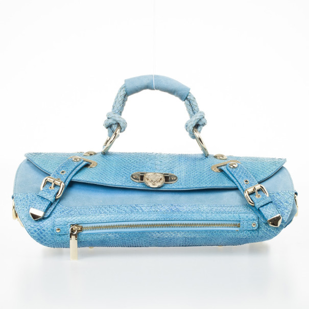 Pre Owned Versace Light Blue Python & Suede Satchel