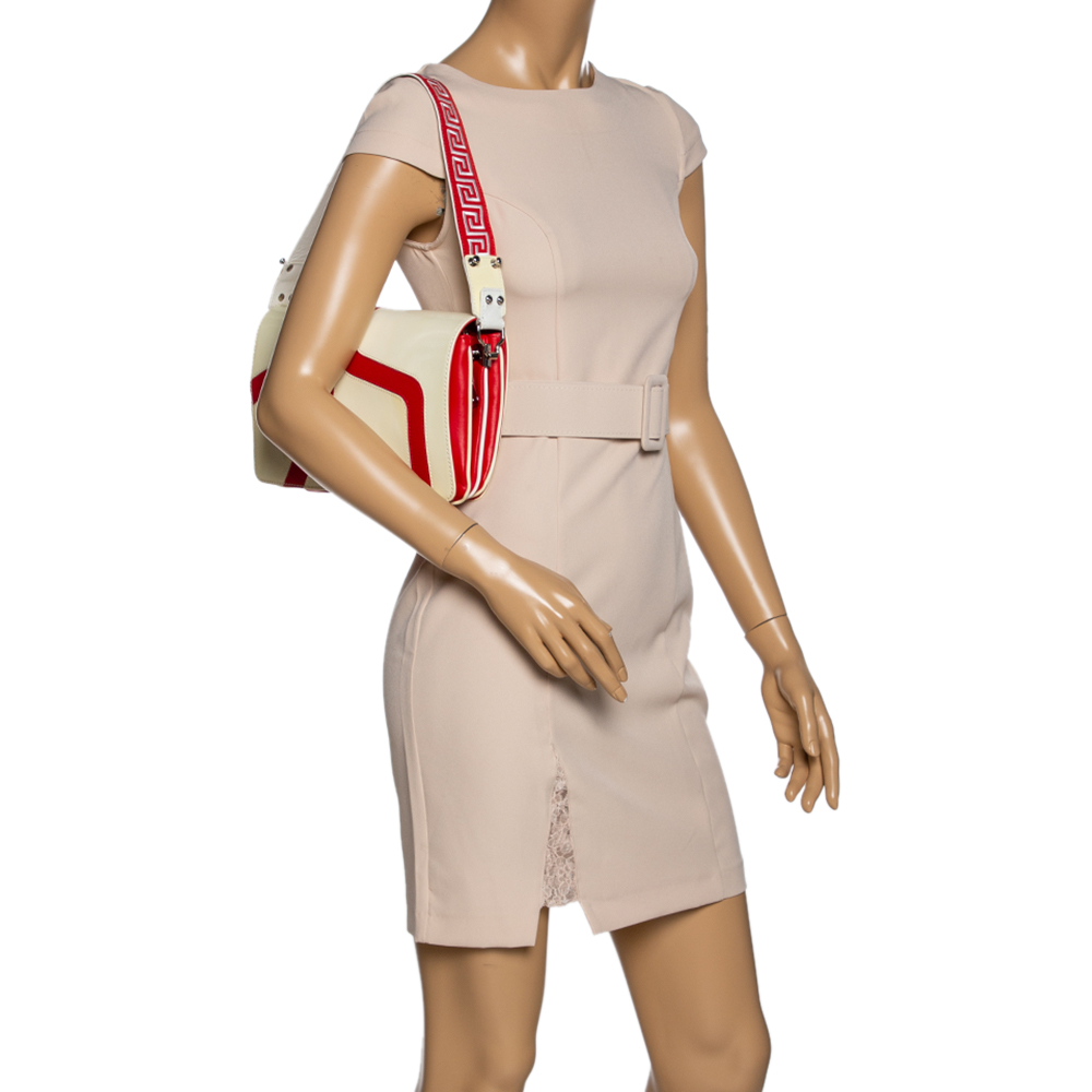 

Versace Cream/Red Patent Leather and Leather Shoulder Bag