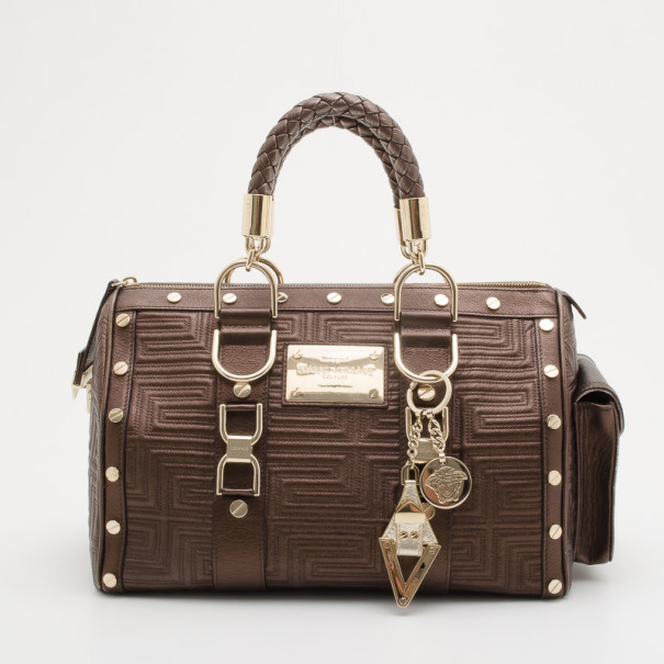 Pre Owned Versace "Couture" 2013 Large Gold Metallic Boston Bag