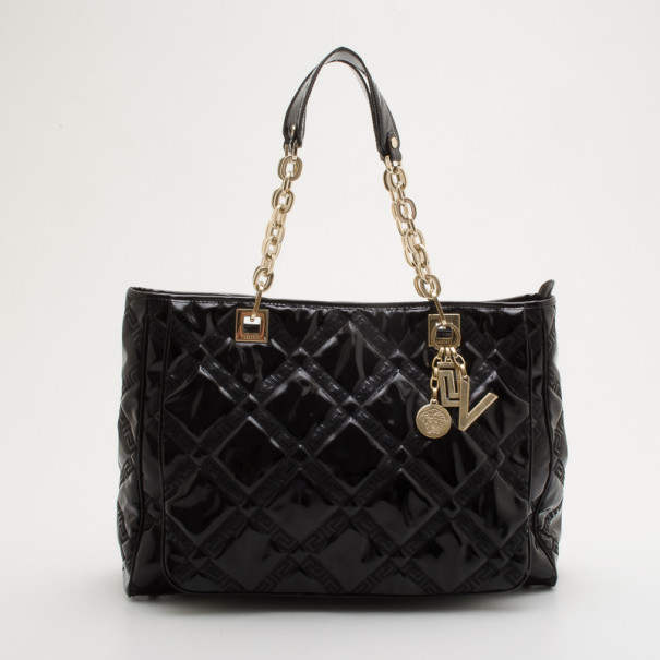 Versace Black Patent Chain Shoulder Bag 