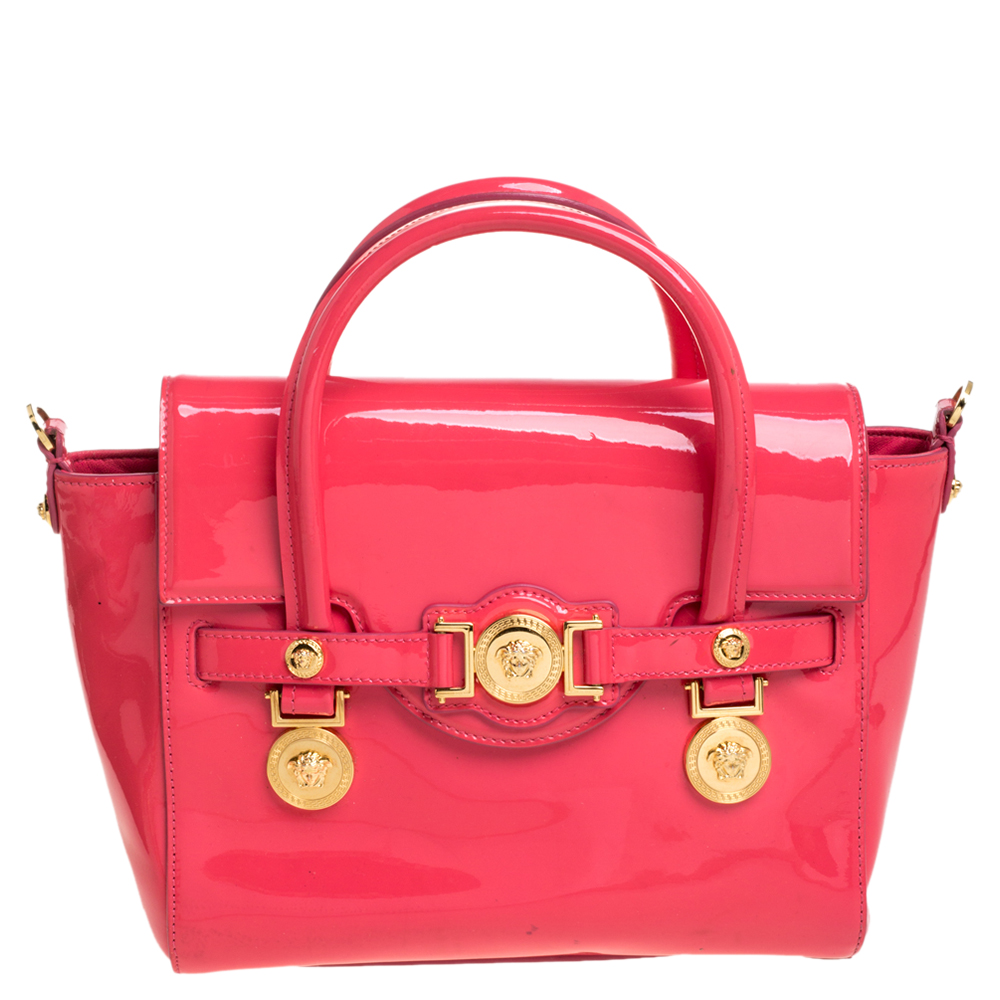 Versace Neon Pink Patent Leather Medusa Medallion Tote | SheFinds